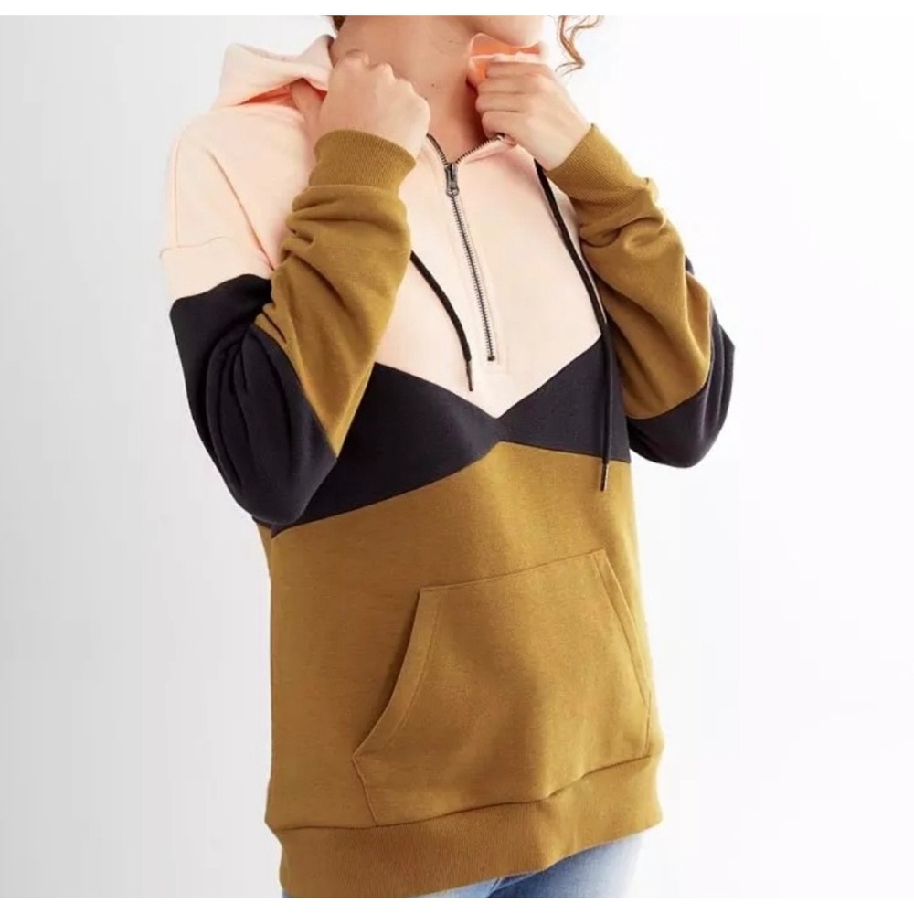BKE Colorblock Quarter Zip Hoodie Womens XL Pink Navy Chevron Buckle Sweatshirt